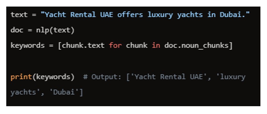 Case study for Yacht Rental UAE by Never Stop Media to optimize NLP and Semantic SEO using Python step 6